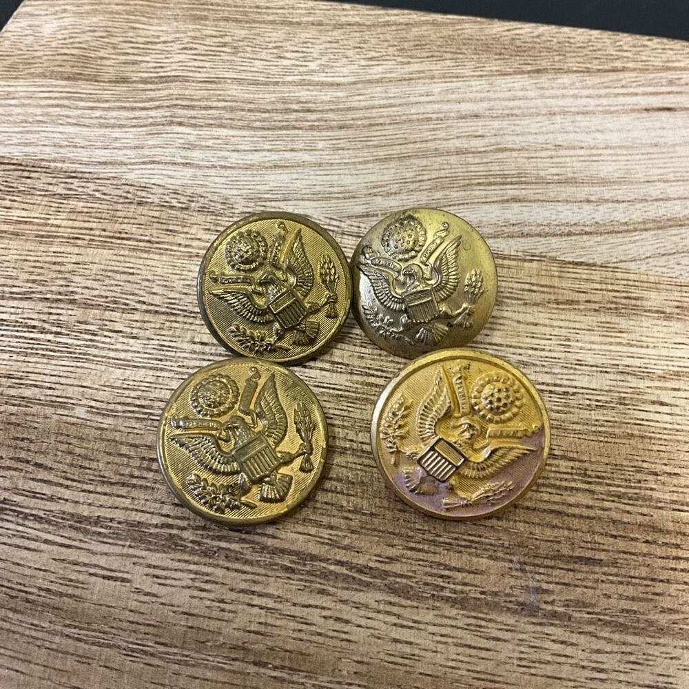 Set of 4 Vintage Waterbury Button Company US Military Eagle Gold Buttons